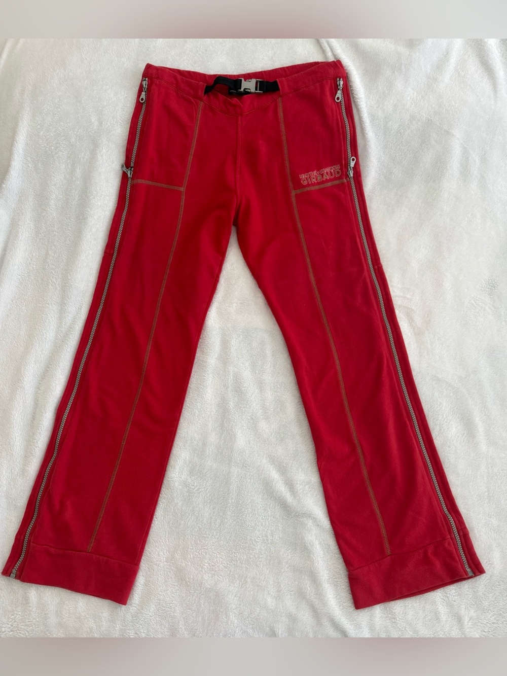 Vintage Marithe Francois Girbaud Red Sweat Pants with Webbing Buckle & Zippers